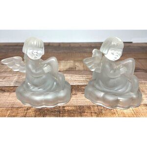 Avon Goebel Hummel Angel Candle Holder Frosted 24% Lead Crystal 1995 Harp